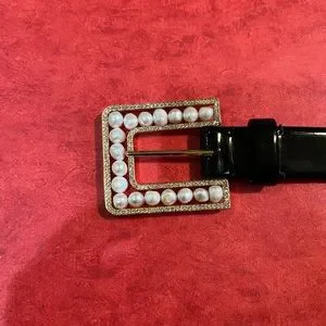 Black patent leather Valentino belt with inlaid pearls buckle m_65a5b79ea0e6c645f43cd90f.jpg main image 2